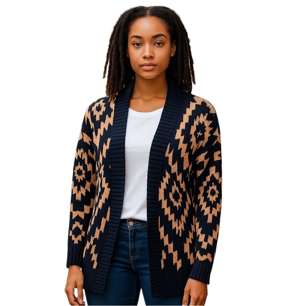 Romeo & Juliet Couture Women Cardigan Small Aztec Print Sweater Open Long